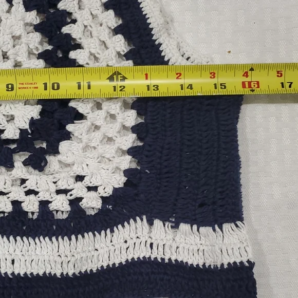 Zara Dark Blue and White Coastal Crochet Crop Top - Picture 8 of 10